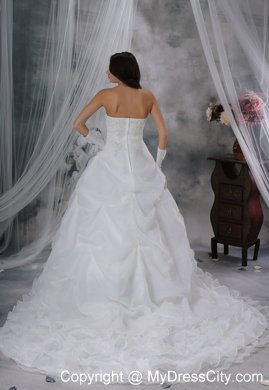 Beaded and Appliques Hand Made Flowers Pick-ups Wedding Dress