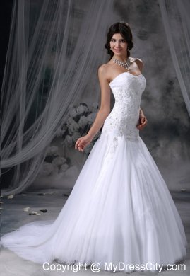 Lace with Beading A-line Sweetheart Chapel Train Wedding Dress