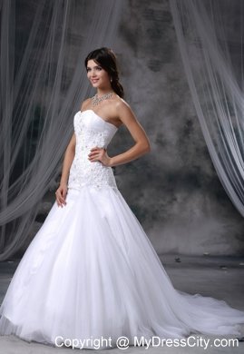 Lace with Beading A-line Sweetheart Chapel Train Wedding Dress