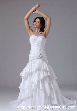 Mermaid and Ruched Bodice Ruffled Layers Lace-up Bridal Gown