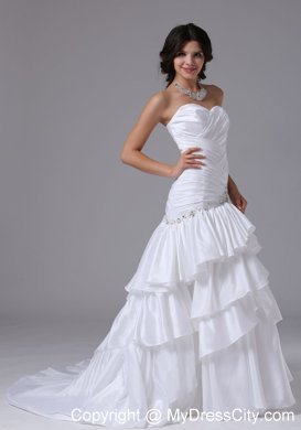 Mermaid and Ruched Bodice Ruffled Layers Lace-up Bridal Gown