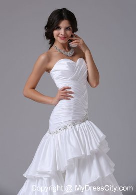 Mermaid and Ruched Bodice Ruffled Layers Lace-up Bridal Gown