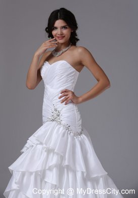 Mermaid and Ruched Bodice Ruffled Layers Lace-up Bridal Gown