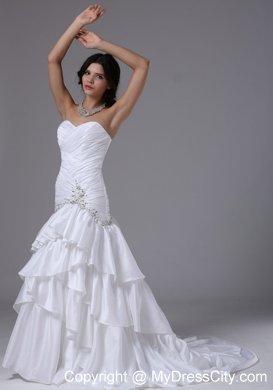 Mermaid and Ruched Bodice Ruffled Layers Lace-up Bridal Gown