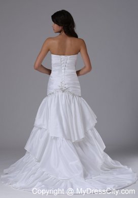 Mermaid and Ruched Bodice Ruffled Layers Lace-up Bridal Gown