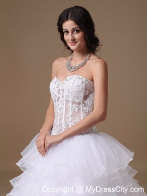 A-line Chapel Train Appliques Wedding Dress with Sheer Waist