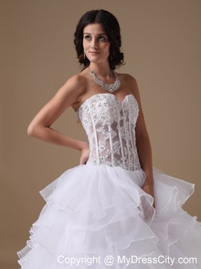 A-line Chapel Train Appliques Wedding Dress with Sheer Waist
