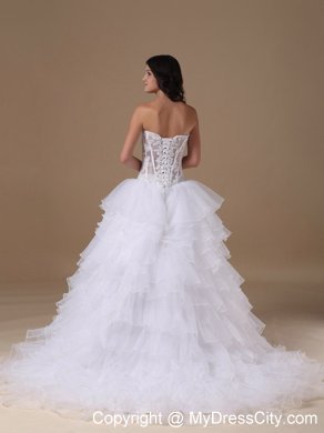 A-line Chapel Train Appliques Wedding Dress with Sheer Waist