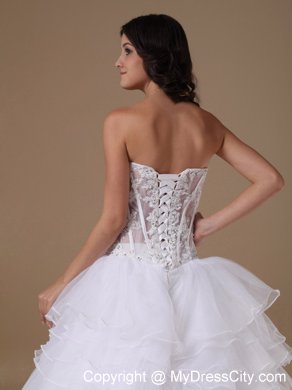 A-line Chapel Train Appliques Wedding Dress with Sheer Waist