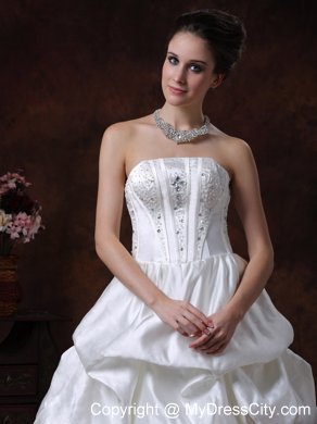 Beading Pick Up Strapless Taffeta Court Train Wedding Dress