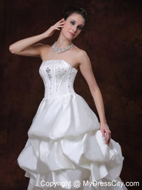 Beading Pick Up Strapless Taffeta Court Train Wedding Dress