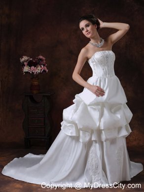 Beading Pick Up Strapless Taffeta Court Train Wedding Dress