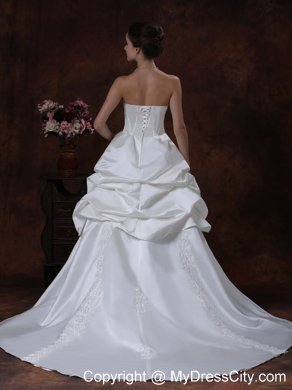 Beading Pick Up Strapless Taffeta Court Train Wedding Dress
