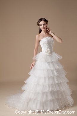 Beautiful Strapless Hand Made Flower and Appliques Bridal Gown