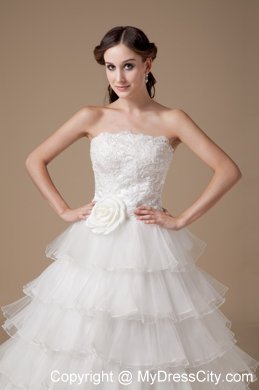 Beautiful Strapless Hand Made Flower and Appliques Bridal Gown