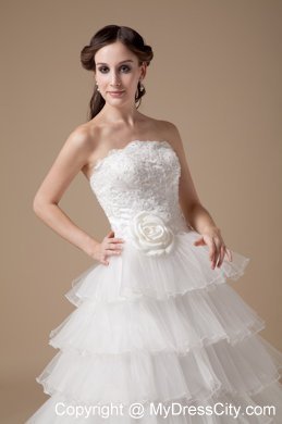 Beautiful Strapless Hand Made Flower and Appliques Bridal Gown