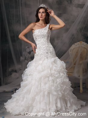 Luxurious A-line One Shoulder Beaded Over Bodice Wedding Dress