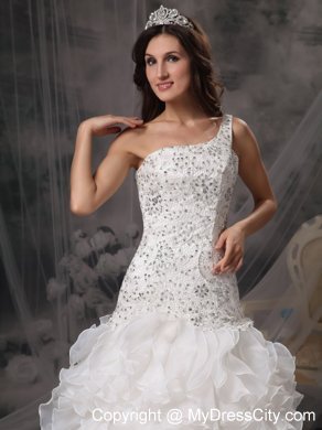 Luxurious A-line One Shoulder Beaded Over Bodice Wedding Dress