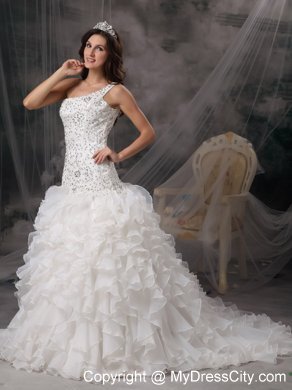Luxurious A-line One Shoulder Beaded Over Bodice Wedding Dress
