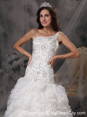 Luxurious A-line One Shoulder Beaded Over Bodice Wedding Dress