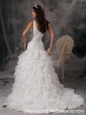 Luxurious A-line One Shoulder Beaded Over Bodice Wedding Dress