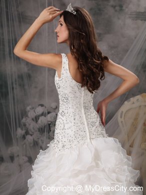 Luxurious A-line One Shoulder Beaded Over Bodice Wedding Dress