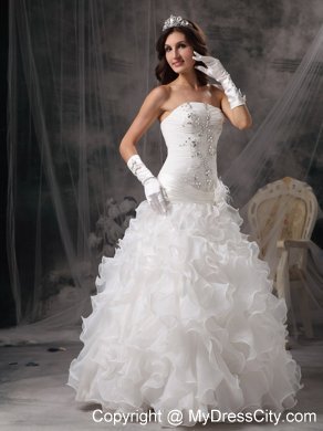 Gorgeous A-line Strapless Ruffled Layers Beaded wedding Gown