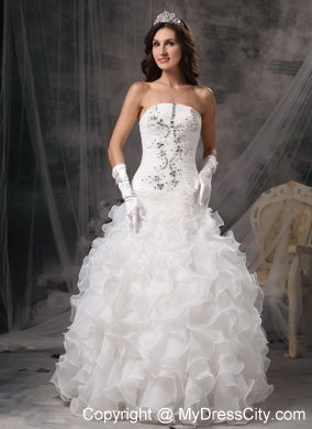 Gorgeous A-line Strapless Ruffled Layers Beaded wedding Gown