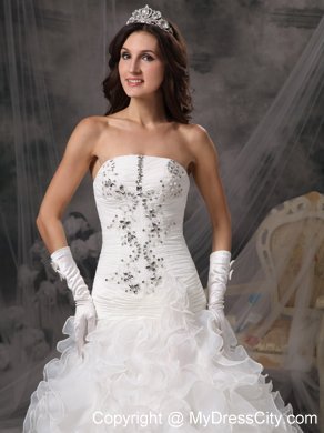 Gorgeous A-line Strapless Ruffled Layers Beaded wedding Gown