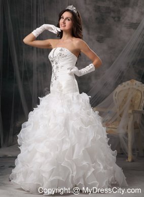 Gorgeous A-line Strapless Ruffled Layers Beaded wedding Gown