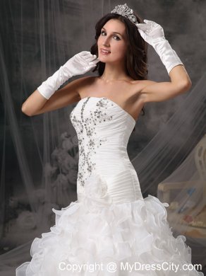 Gorgeous A-line Strapless Ruffled Layers Beaded wedding Gown