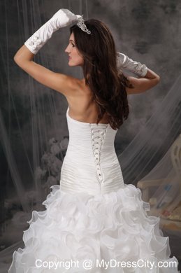 Gorgeous A-line Strapless Ruffled Layers Beaded wedding Gown