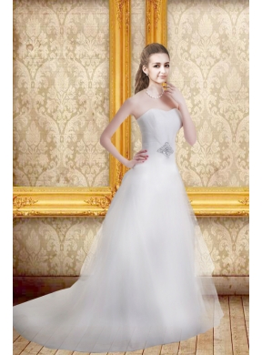Romantic A Line 2015 Beading Wedding Dresses with Sweetheart