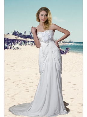 Elegant Column Sweetheart Court Train Wedding Dresses with Beading