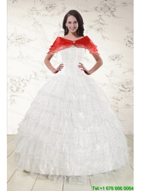 White Ball Gown Formal Quinceanera Dresses with Sequins and Ruffles