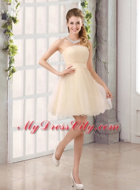 2015 A Line Belt Mini Length Bridesmaid Dress with Strapless
