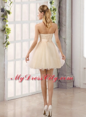 2015 A Line Belt Mini Length Bridesmaid Dress with Strapless