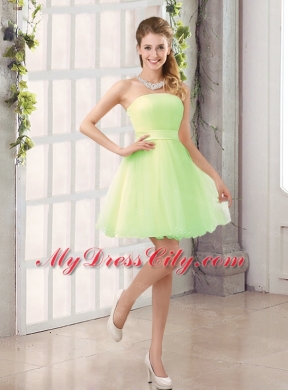 2015 A Line Belt Mini Length Bridesmaid Dress with Strapless