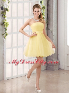 2015 A Line Belt Mini Length Bridesmaid Dress with Strapless