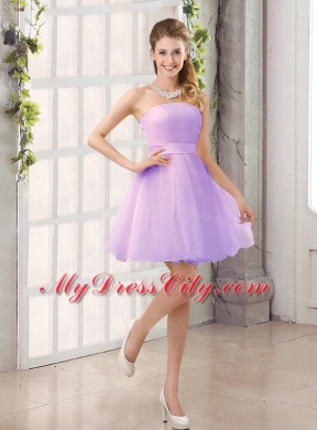 2015 A Line Belt Mini Length Bridesmaid Dress with Strapless
