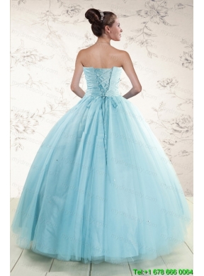 Elegant Beading 2015 Quinceanera Dress in Baby Blue