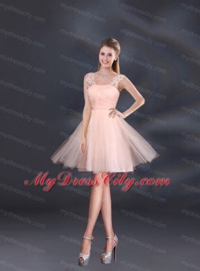 Straps Appliques Bridesmaid Dresses in Baby Pink