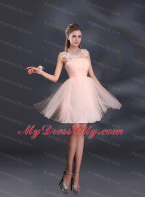 Straps Appliques Bridesmaid Dresses in Baby Pink