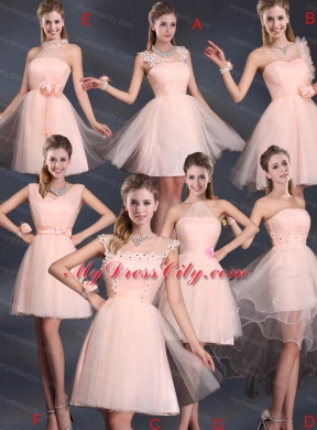 Straps Appliques Bridesmaid Dresses in Baby Pink