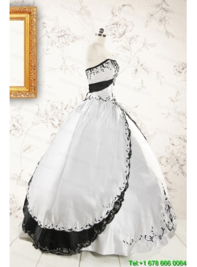 2015 Customize Embroidery White and Black Quinceanera Dresses
