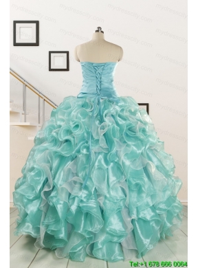 2015 Beautiful Beading Quinceanera Dresses in Apple Green