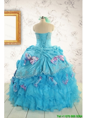 2015 Cheap Aqua Blue Appliques Quinceanera Dresses with Appliques