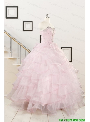 2015 Cute Baby Pink Quinceanera Dresses with Beading and Ruffles