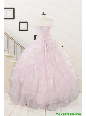 2015 Cute Baby Pink Quinceanera Dresses with Beading and Ruffles