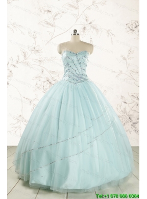 2015 Exclusive Apple Green Quinceanera Dresses with Reinstones